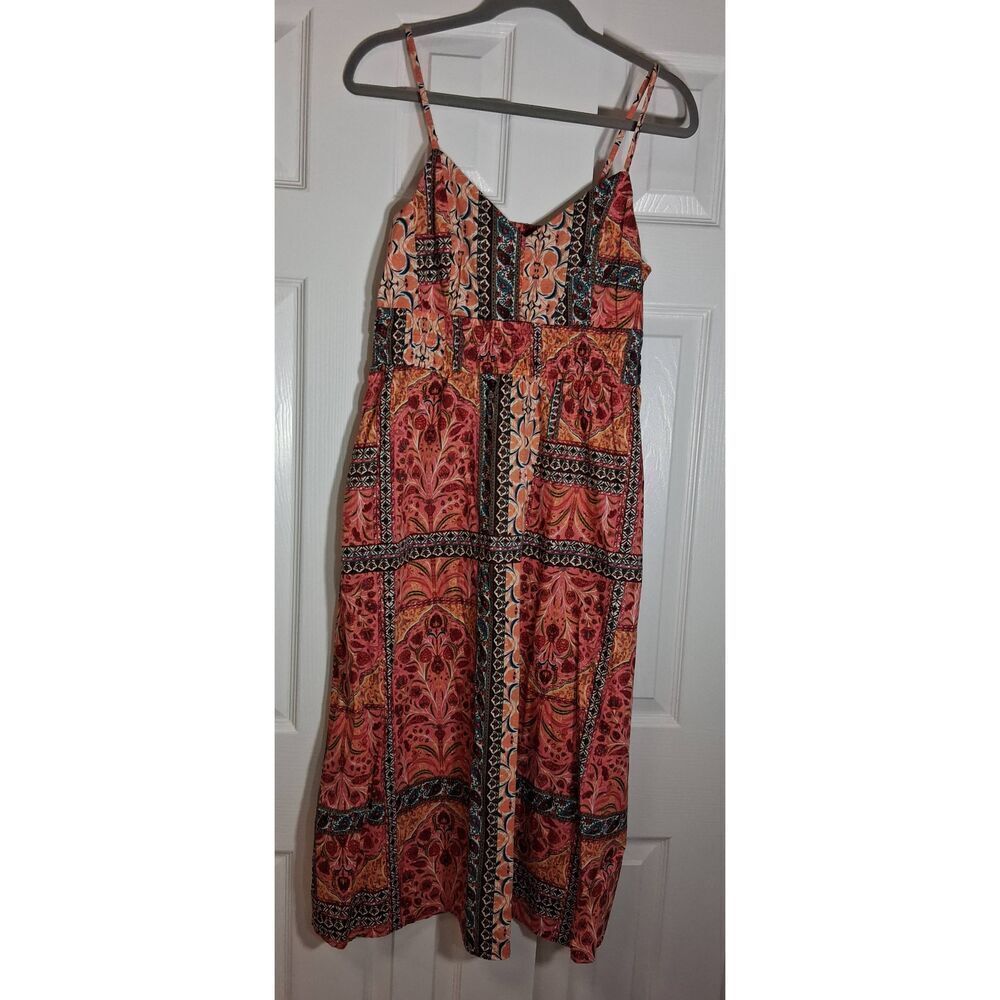 Old Navy womens small midi sun dress batik boho long patchwork coral peach - Picture 5 of 10